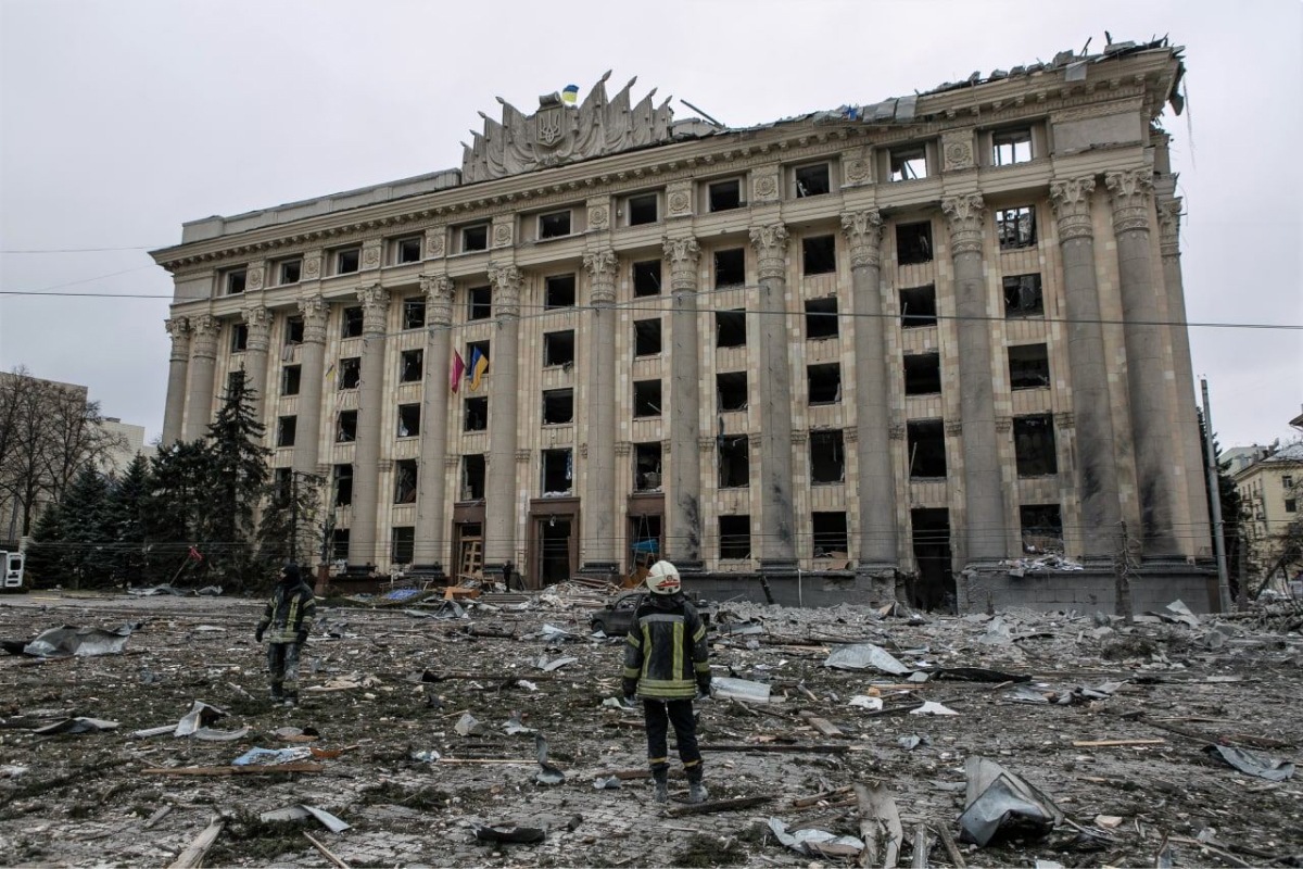 Kharkiv city center, result of russian invasion of Ukraine